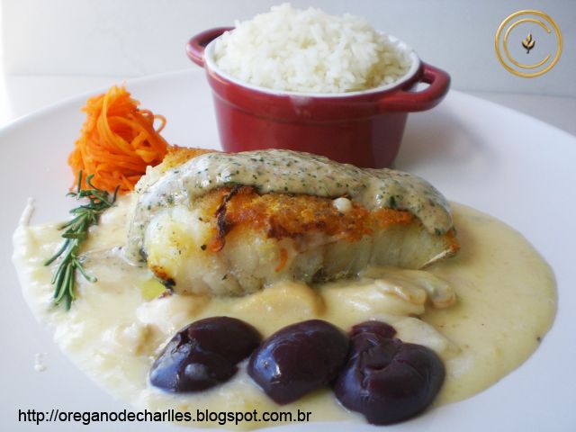 Bacalhau ao creme de azeitonas pretas e palmito