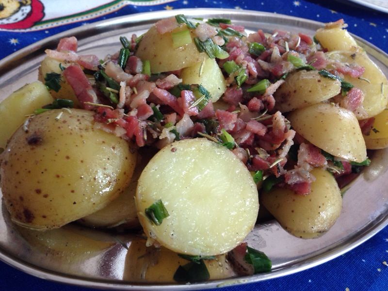 Batatas salteadas com pancetta