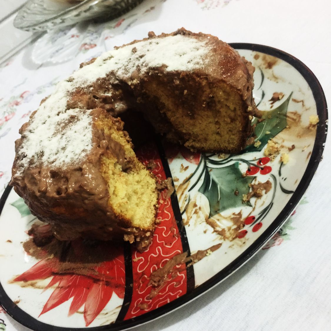 Bolo de coco com cobertura de chocolate diet