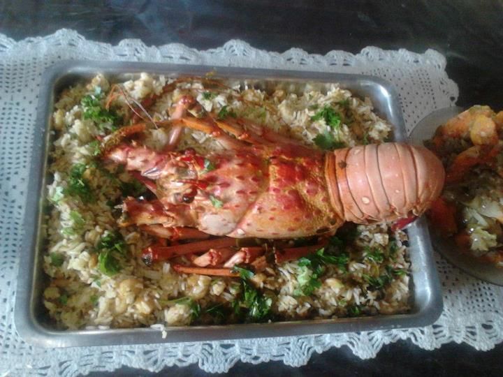 Lagosta com risoto de camarão