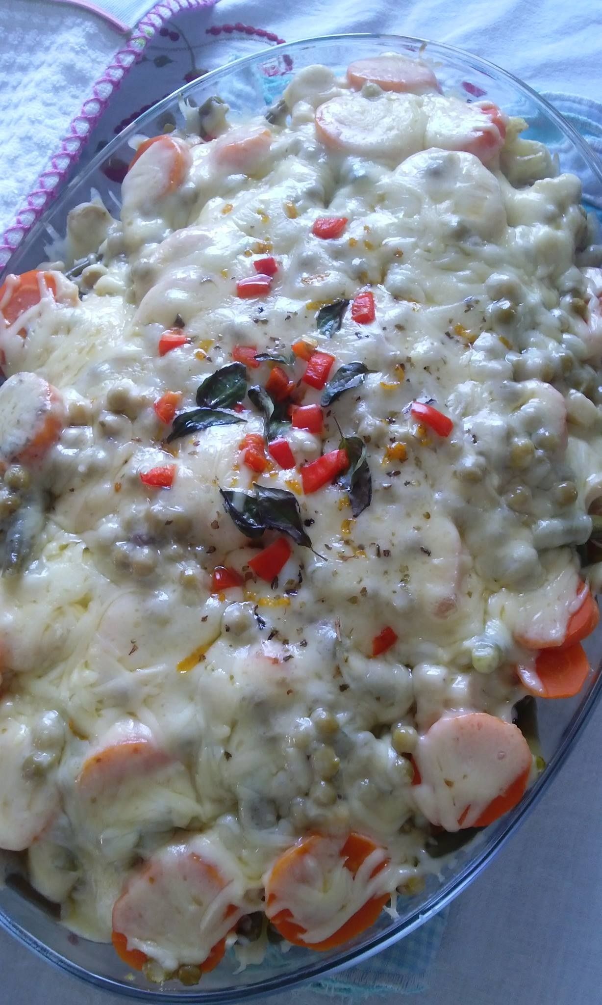 Legumes gratinados com requeijão do mineirinho