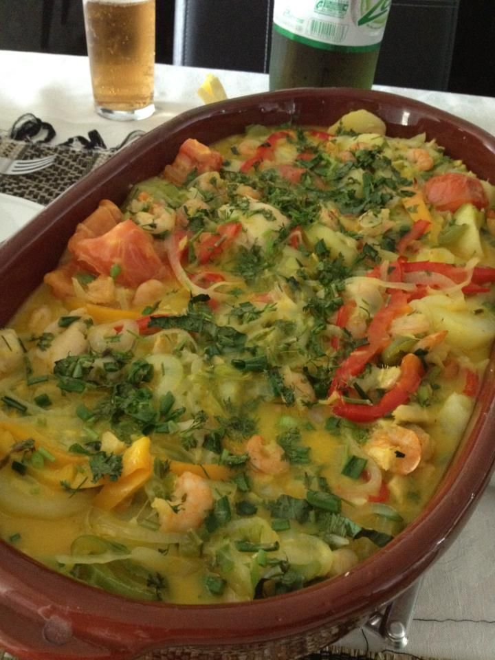 Moqueca de pirarucu com camarões