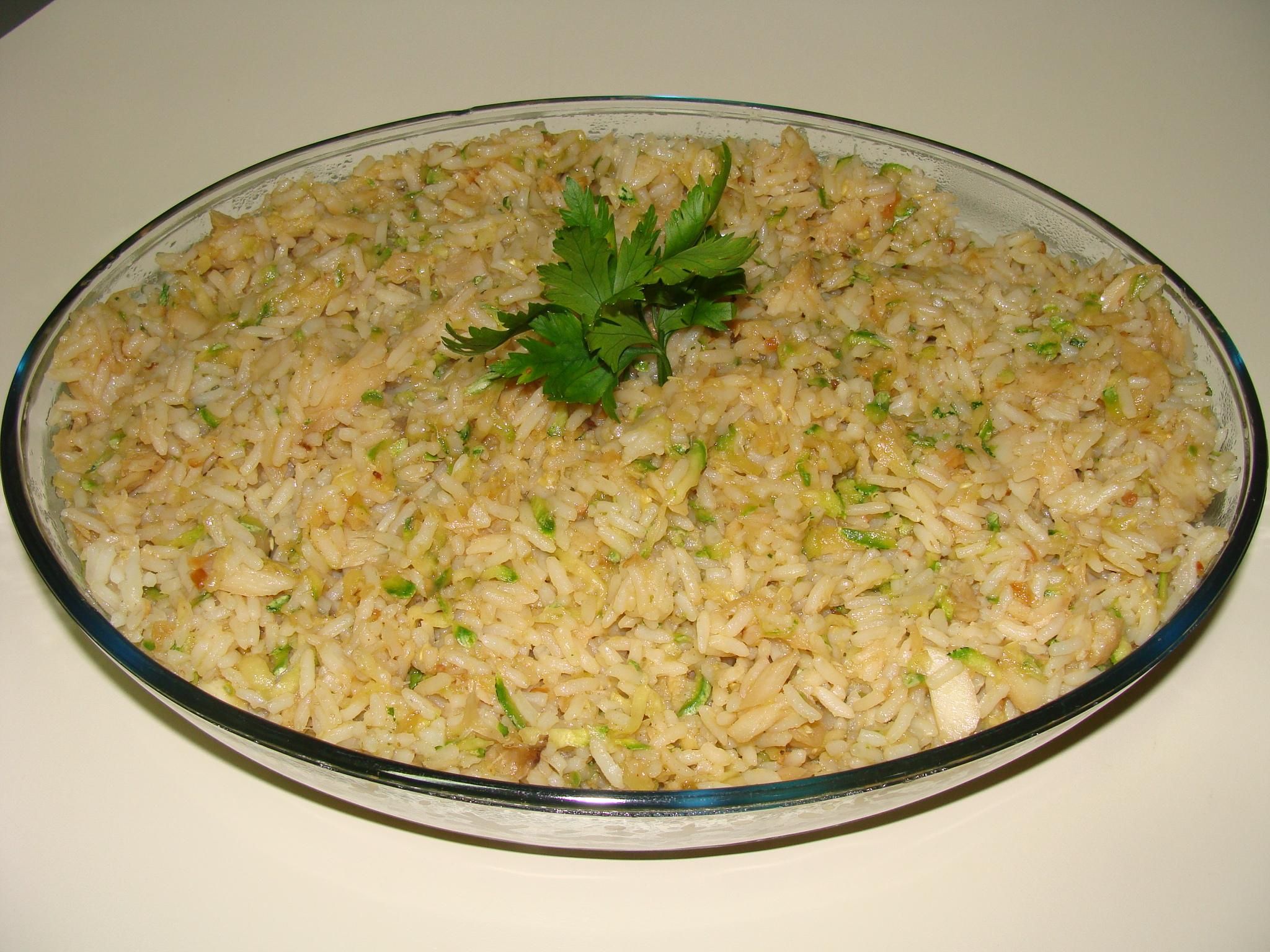 Risoto de bacalhau com abobrinha