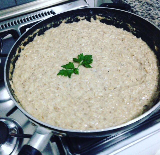 Risoto de gorgonzola com carne moída