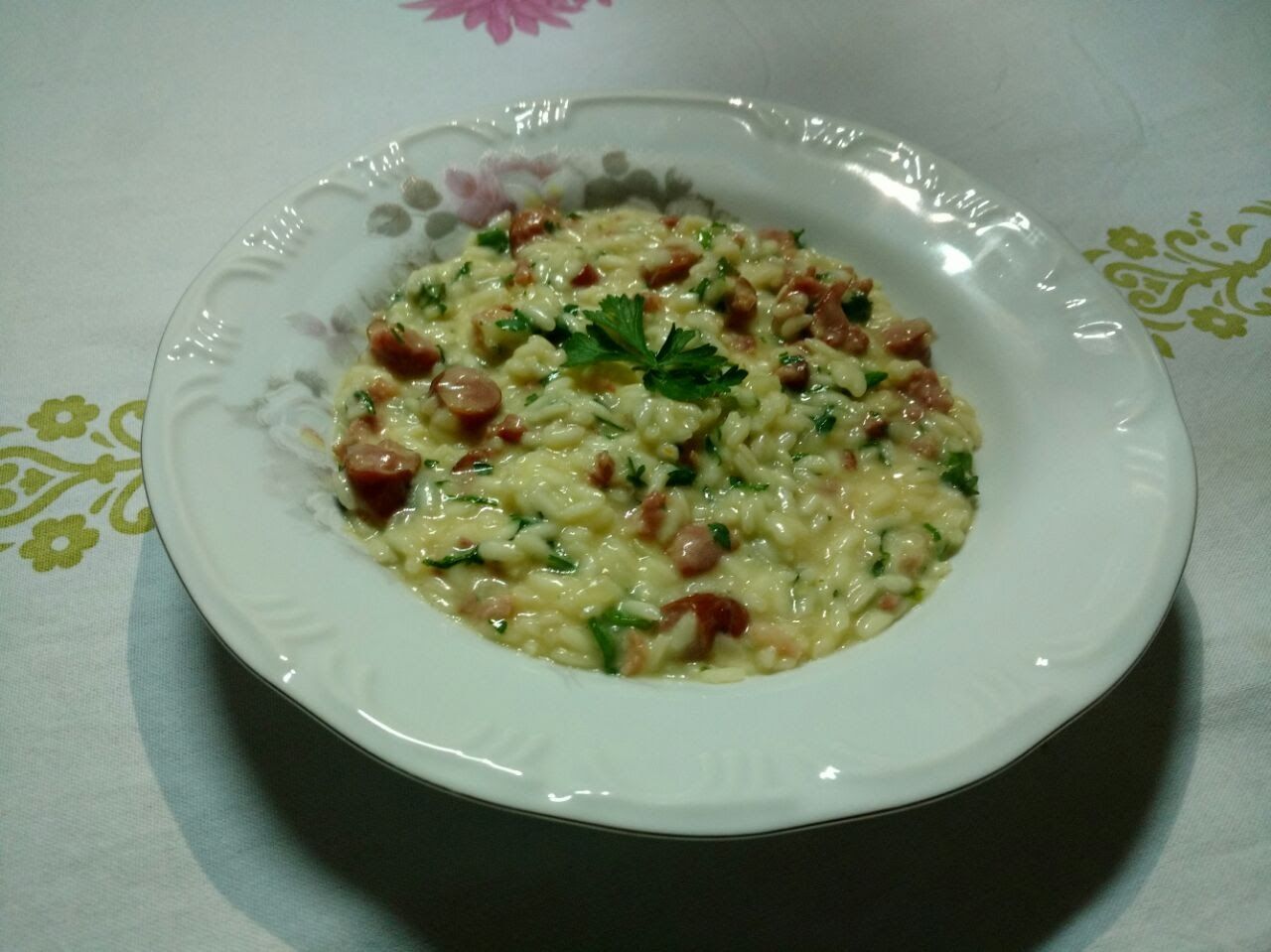 Risoto de linguiça defumada apimentada