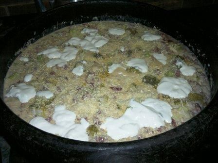 Risoto de salame com brócolis