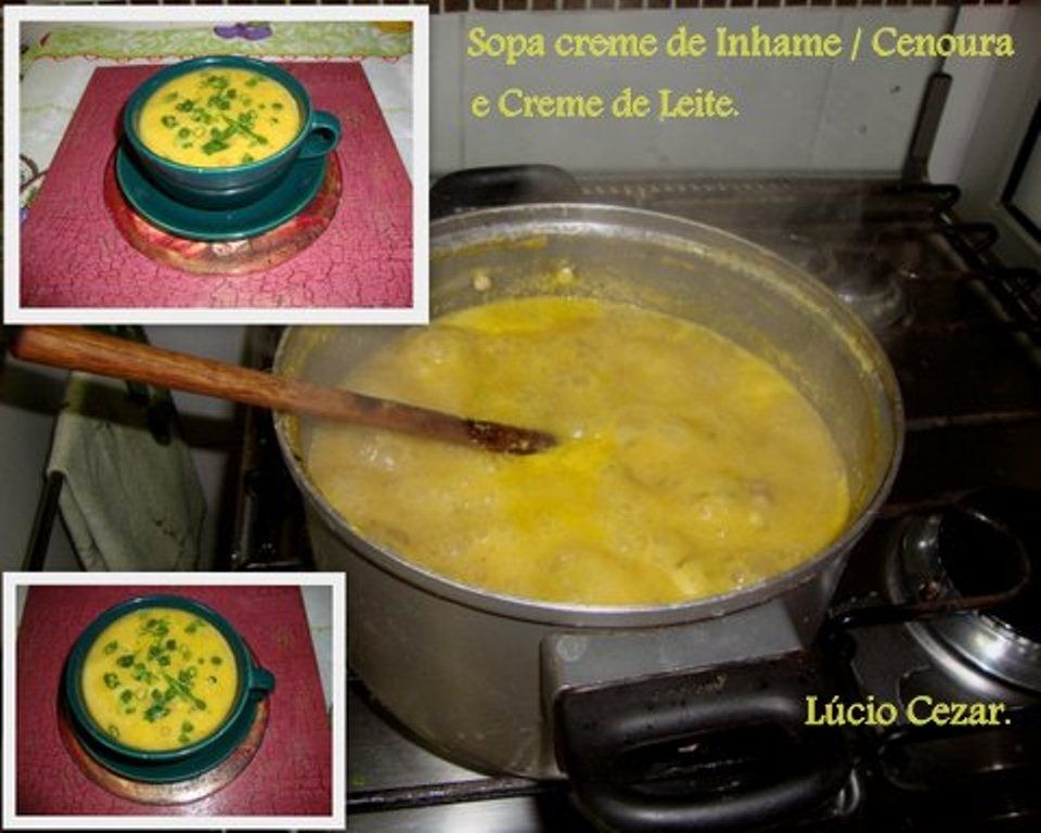 Sopa de inhame, cenoura e creme de leite