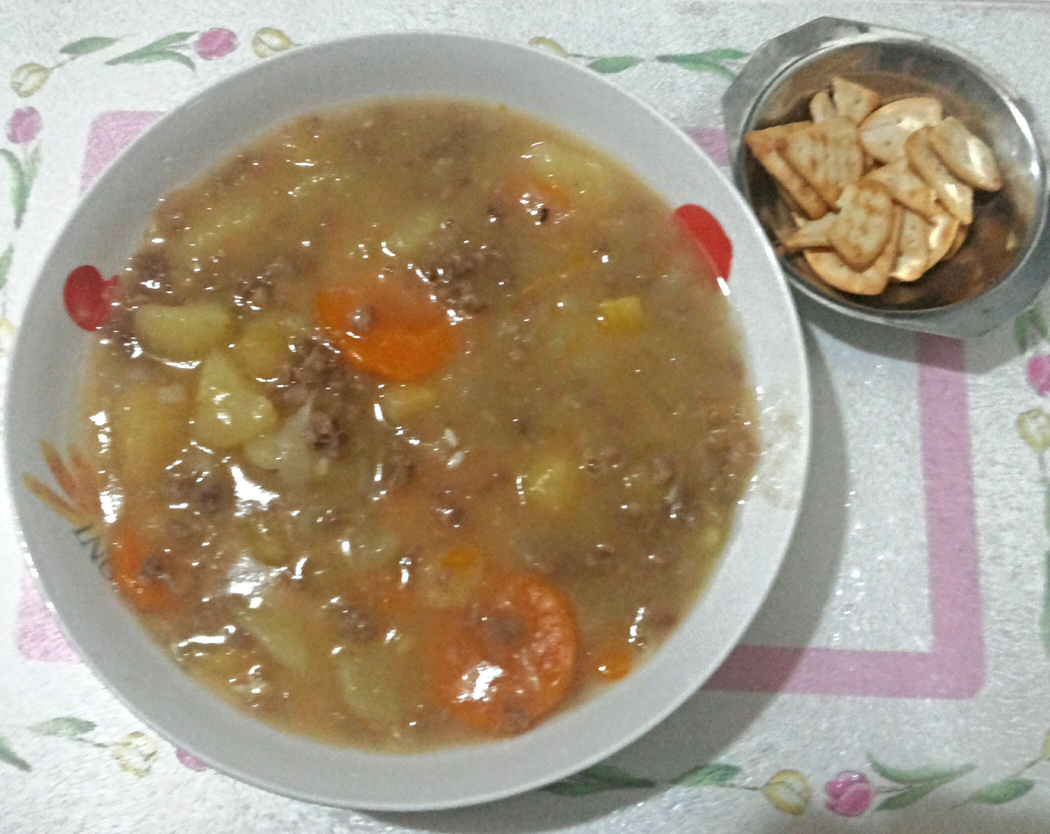 Sopa de legumes com carne moída