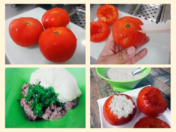 Tomates recheados com maionese de atum