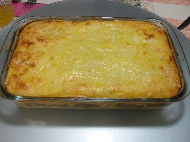 Torta de batata com carne moída e presunto